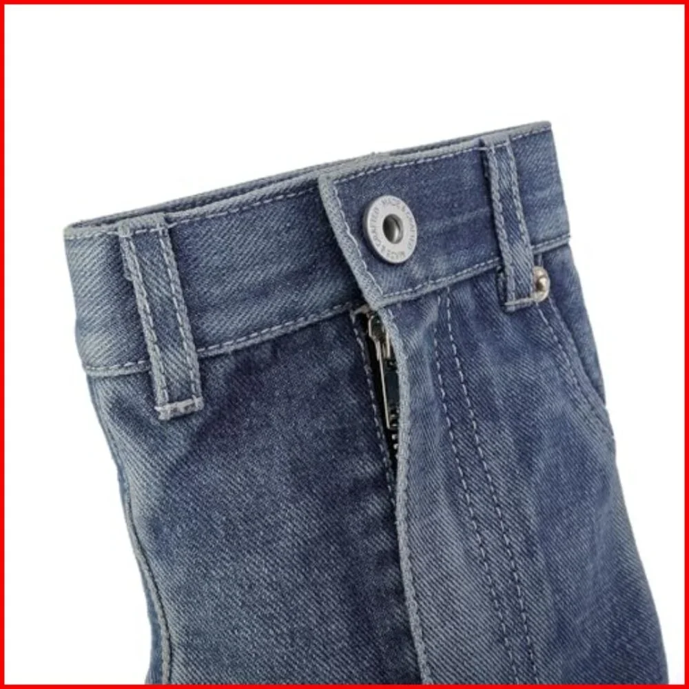 Vintage Denim Stiletto Heel Cowboy Boots with Pockets, Mid Calf - Picture 3 of 7